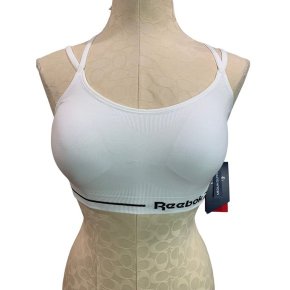Small Reebok Rise Up Seamless Strappy Bra Sports New Stark White - Picture 3 of 10